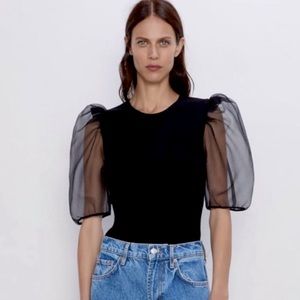 Zara Organza Top with Puffy Sleeves